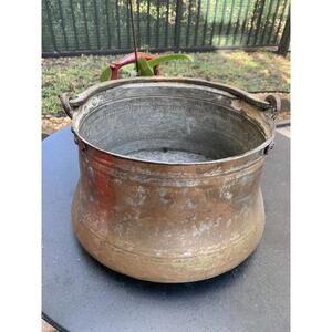 Antique Copper Cauldron Pot Bucket Kettle Hammered Forged Iron Handle Rivets